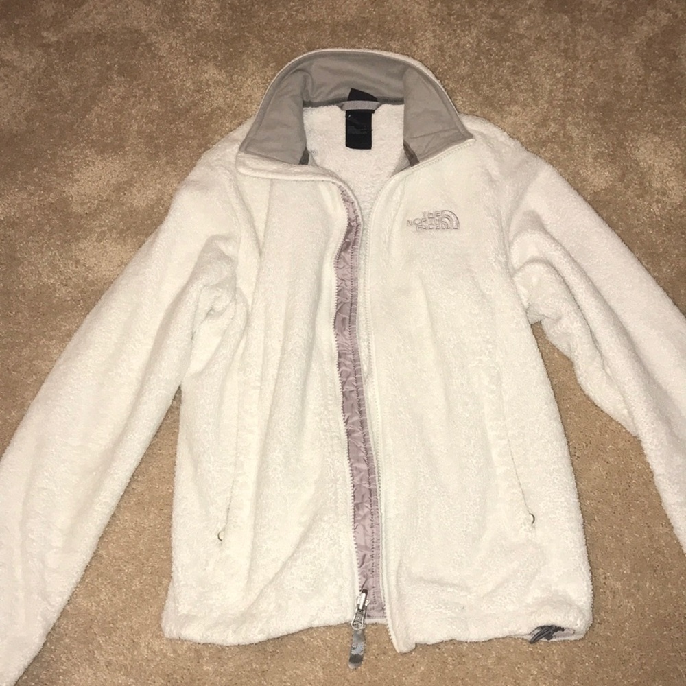 White and Gray North Face zip up